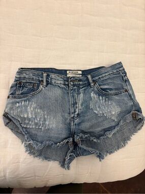 One Teaspoon Light Blue Distressed Denim Cutoff Shorts